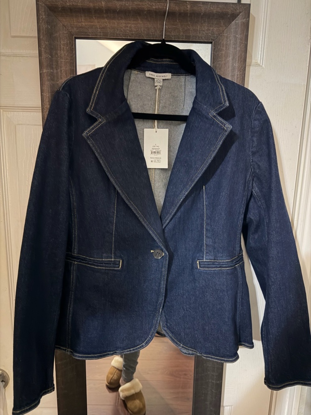 Frame Denim Dark Blue Denim Blazer Jacket